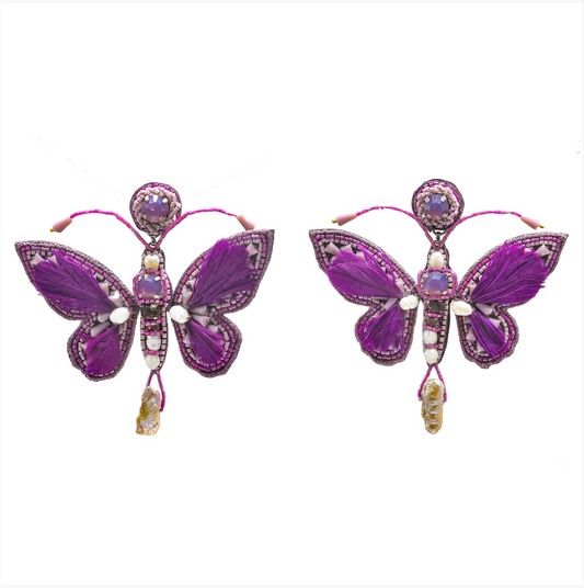 Purple Pearl Drop Butterfly Earrings